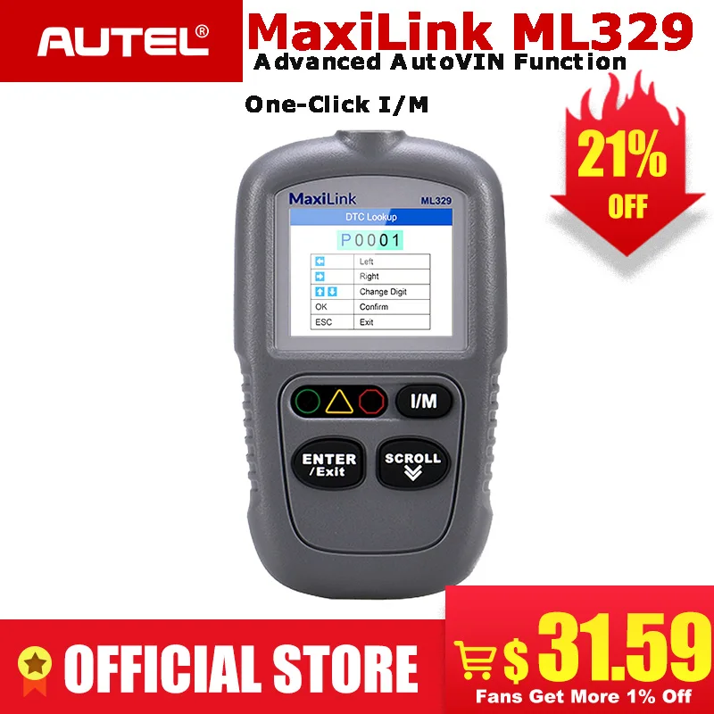 

Autel MaxiLink ML329 Auto Code Reader OBD2 Scanner Read Clear DTC OBDII Car Diagnostic Tool Autoscanner PK Autel AL319 ELM327