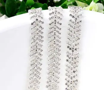 

1yard Crystal Rhinestones Leaf Silver Plated Chain Trim For Wedding dress Collar Decoration