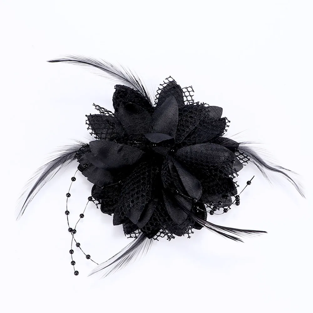 

8 Colors Women Flower Feather Bead Corsage Hair Clips Lace Vintage Hairband Party Wedding Bridal Brooch Pin Accessories