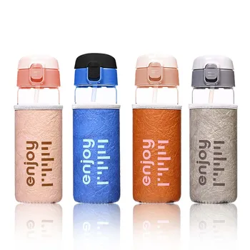 

500ml Children Baby Press Glass Cup with Straw Leak-proof Glass Cup Flip Student Resistance to Falling School Cup