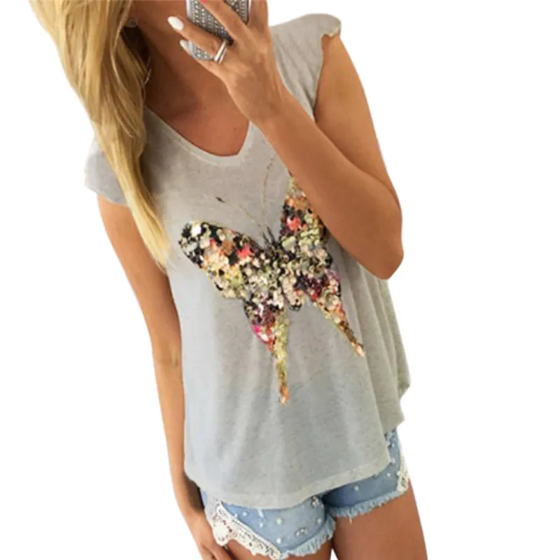 Summer Kawaii Womens Clothing Cute Tops Tee Women T Shirts 3D Sequined