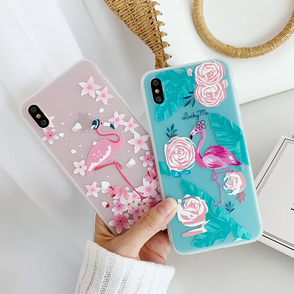 

Pink Case For iphone 7 7plus 8 8p 9 Flowers and birds pattern Case protective cover for iPhone X XS XR soft tpu