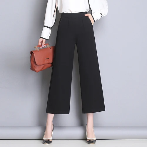 Женские черные прямые брюки на осень 2019 новые стильные зимние свободные с