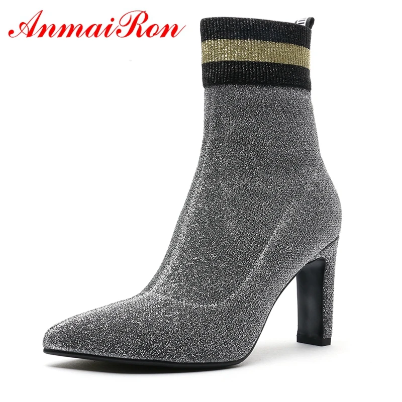 

AnmaiRon New Arrival Basic Pointed Toe Women Shoes Flock Ankle Boots for Women Booties 2018 Woman Size 34-39 LY192
