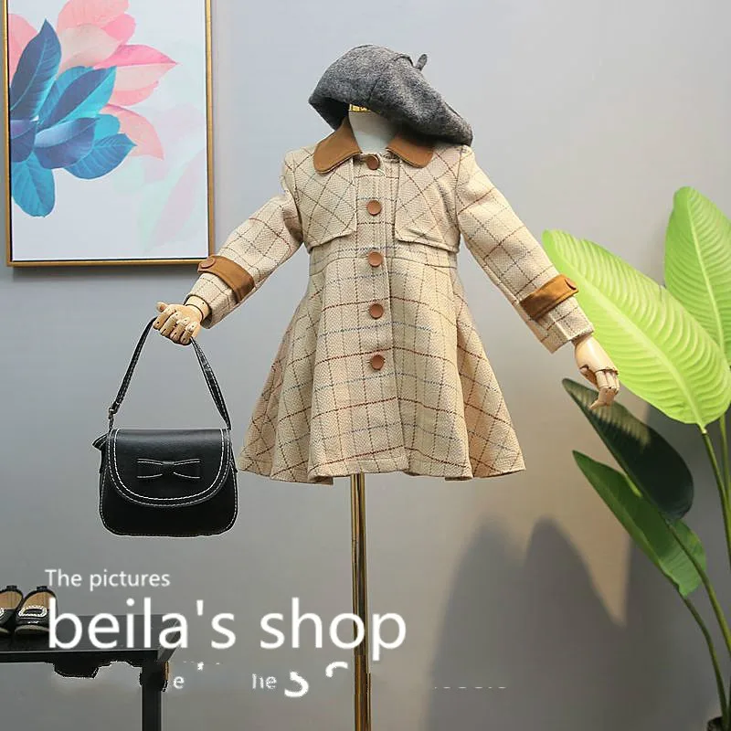 

Children's clothes 2018 autumn new girls' sweet cloak lapels double-breasted waist long coat