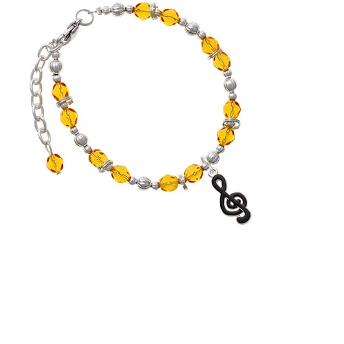 Silvertone Black Clef Yellow Beaded Bracelet