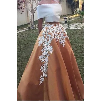 

Off the Shoulder Prom Dress 2019 Two Pieces Simple Satin Formal Dress Prom vestido de festa Party Prom Gowns robe de soiree 2019