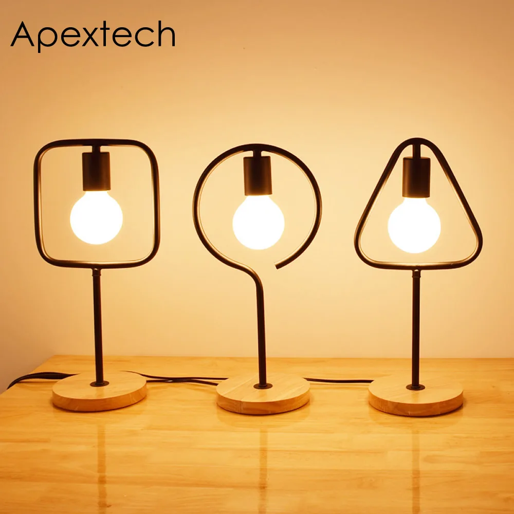 

Apextech Iron+Wood Base Desk Lamp E27 Socket Geometric Shaped Table Decoation Lamp With Dimmer Switch Studying Reading Lights
