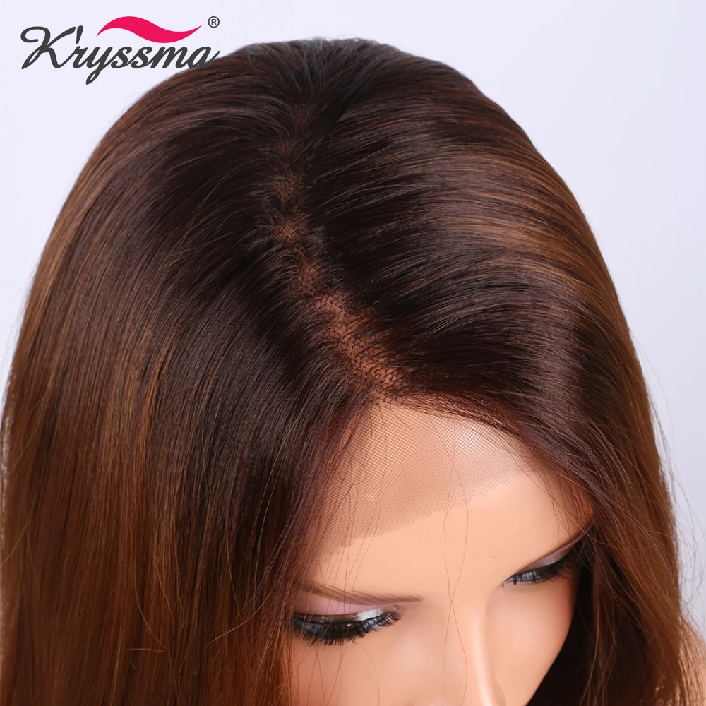 Длинные прямые каштановые парик Ombre парик с темно-коричневого до светло-коричневый синтетический Синтетические волосы на кружеве парики