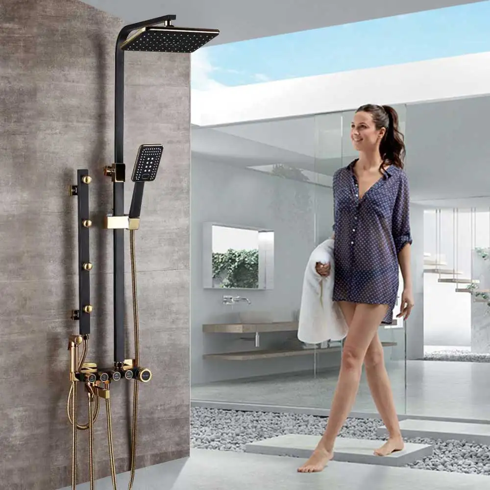LED Shower Panel Tower Massage Jets Hand Shower Tub Bidet Sprayer Set Mixer Tap
