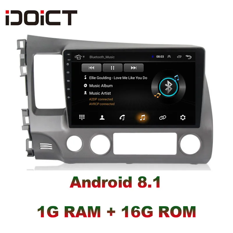 Top IDOICT Android 8.1 Car DVD Player GPS Navigation Multimedia For Honda Civic Radio 2008-2011 car stereo 1