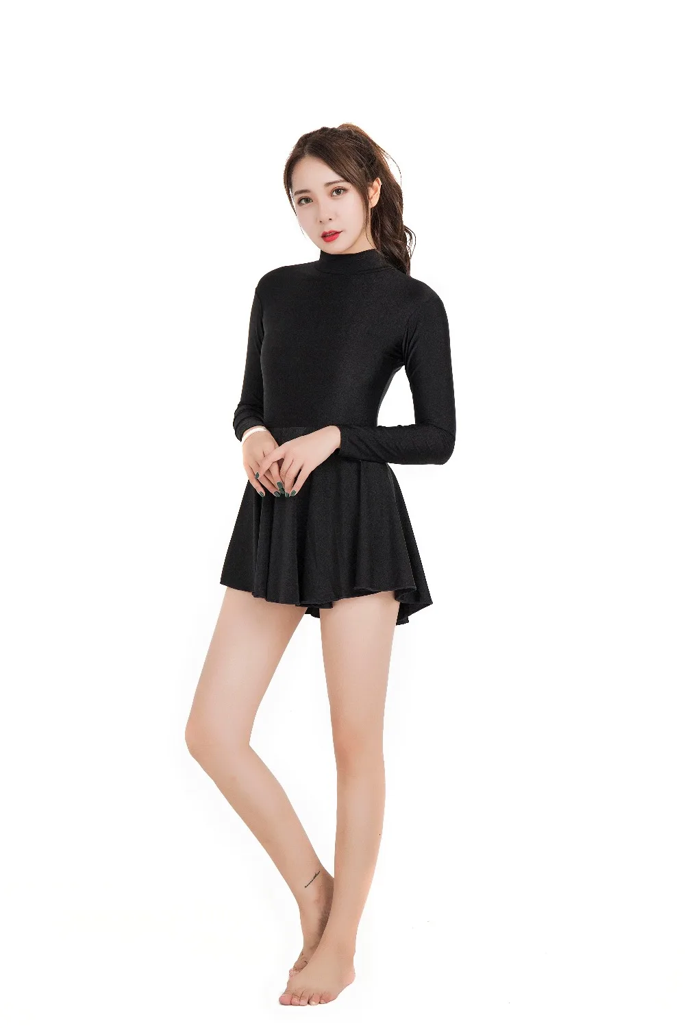 Speerise Women Leotards One Piece Dress Long Sleeve Leotard Ballet Dance Unitard Bodysuit Scoop Neck Gymnastics Dresses