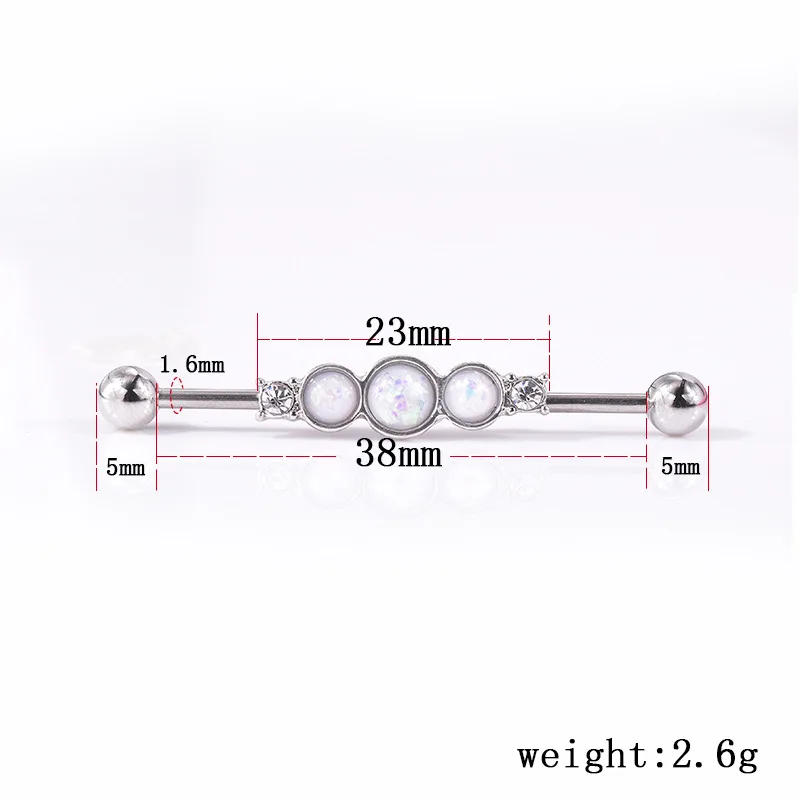Нержавеющая сталь 14 калибра 38 мм поддельные опал промышленные ушные штанги расширитель для пирсинга серьги хрящ уха прямая планка