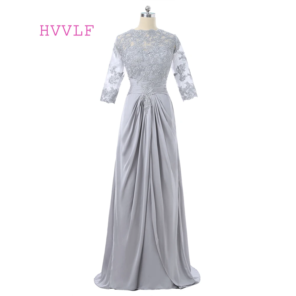 Zilver 2019 Moeder Van De Bruid Jurken A-lijn 3/4 Mouwen Chiffon Lace Lange Avondjurken Moeder Jurken Voor Bruiloften Zilver 2019 Moeder Van De Bruid Jurken A-lijn 3/4 Mouwen Chiffon Lace Lange Avondjurken Moeder Jurken Voor Bruiloften