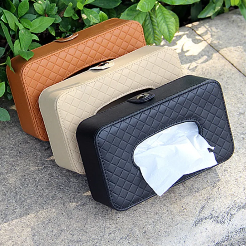 Buy PU Leather Tissue Box Car Tissue Holder Sun Visor Hanging Napkin Storage Box for Auto Organizer Accessories