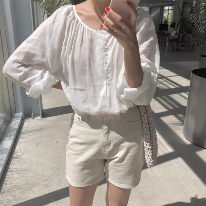 

Alien Kitty Summer 2019 Hot Casual Sunscreen Female Sweet New Style Fashion Loose All-Match Full Sleeves Retro Shirts 3 Colors
