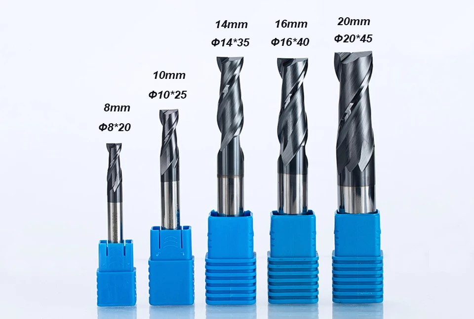 HUHAO 1PC 2 flutes Solid Carbide End Mill CNC Milling Cutter HRC45 R 1 2 3 4 5 6 8 10 14mm router bits for CNC milling machine