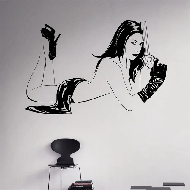 Girl with Gun Wall Vinyl Decal Revolver Pistol Vinyl Sticker Weapon Home Interior Removable Decor Housewares Design Girl with Gun Wall Vinyl Decal Revolver Pistol Vinyl Sticker Weapon Home Interior Removable Decor Housewares Design