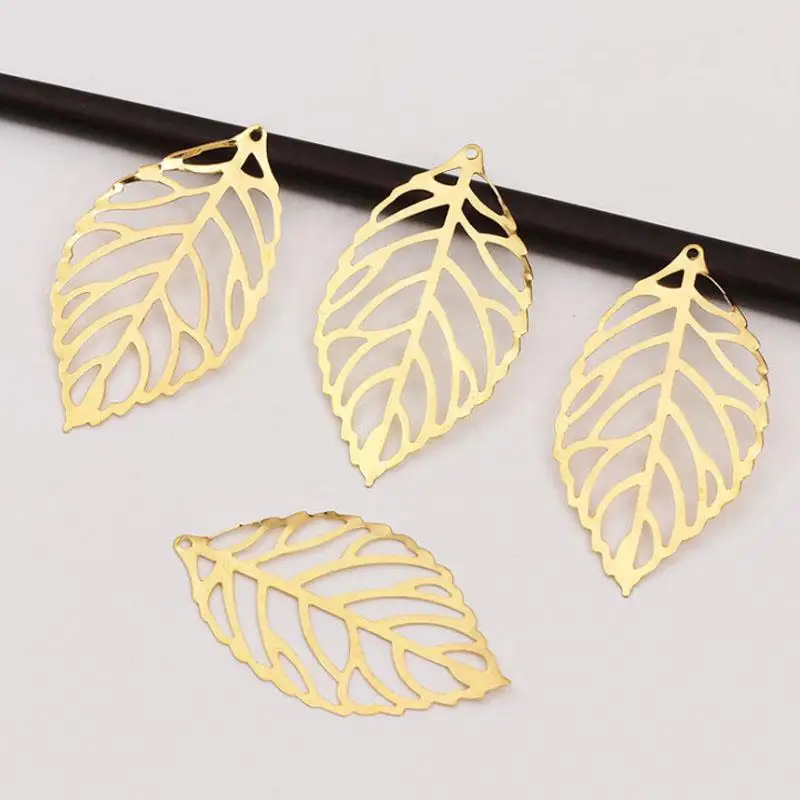 

50pieces/lot Metal Leaf Jewelry Accessories Leaves Charms Diy Champagne Gold-colors Leaves Charms Headwear Handmade Craft Leaf