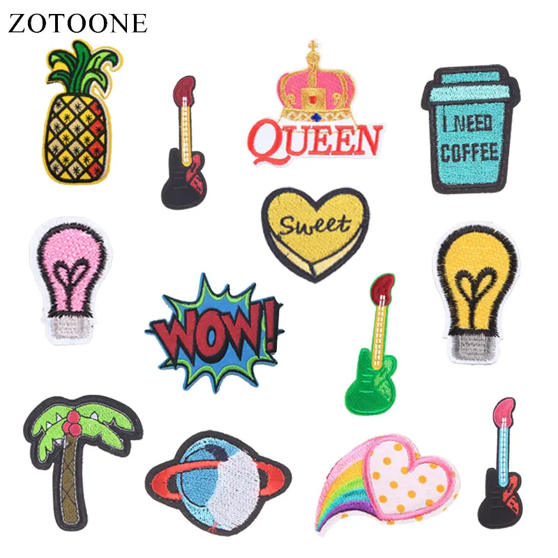 

ZOTOONE Heart Patches Wow Guitar Stickers Diy Iron on Clothes Heat Transfer Applique Embroidered Applications Cloth Fabric G