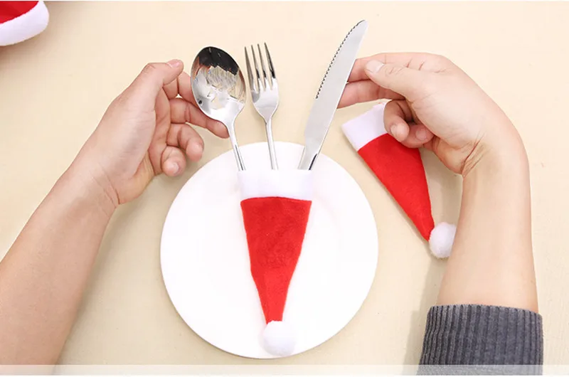 4 шт. Рождественская шляпа инструмент для хранения ножей держатель вилок мешки для кухни украшения для дома натальный новогодний обеденный стол рождественские украшения