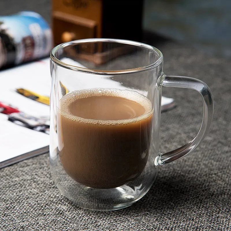 350ml creative double coffee mug Transparent glass coffee mug thick
