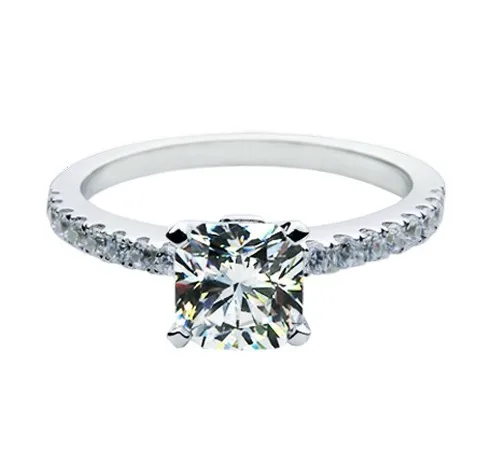 

Genuine Princess Ring White Gold 14K Jewelry Semi Mount Round Edge 1CT SONA Fine Diamond Cushion Ring for Girl Gift AU585