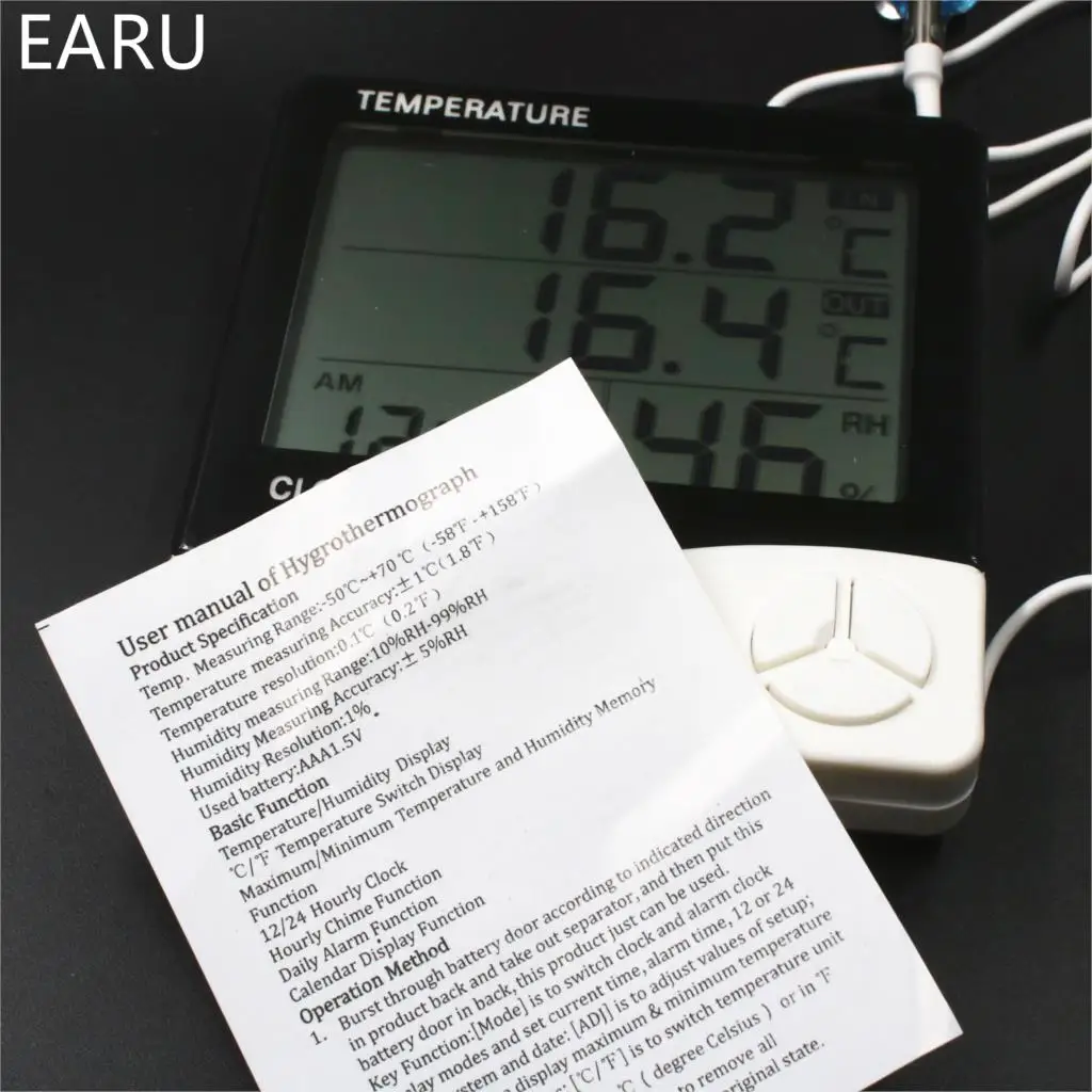 Цифровой ЖК-термометр гигрометр электронный Температура измеритель влажности Метеостанция Крытый Открытый тестер, с будильником HTC-2