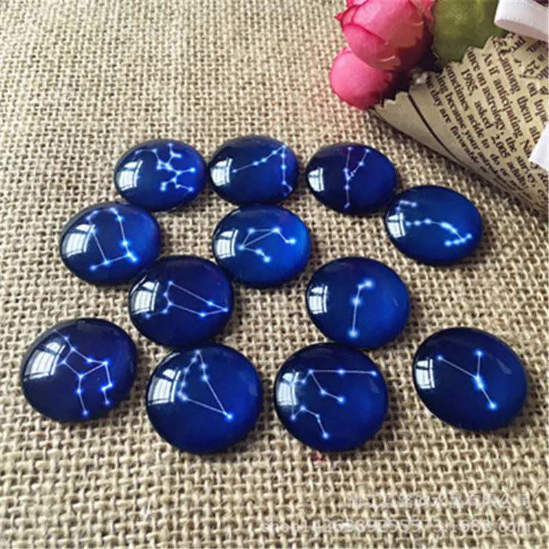 

10pcs/lot 12mm 20mm 25mm 30mm 12 Constellation Glass Cabochon DIY Flat Back Cabochon Cameo Beads for Jewelry Making Findings