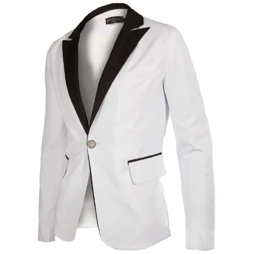 Стильный белый мужской повседневный приталенный костюм на одной пуговице поп Блейзер Пальто Куртка