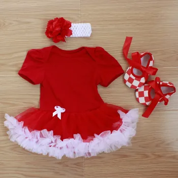 

Baby Rompers 3PCs Infant Clothing Set Baby Girls Solid Red Bowtie Tutu Dress Jumpersuit Headband Shoes