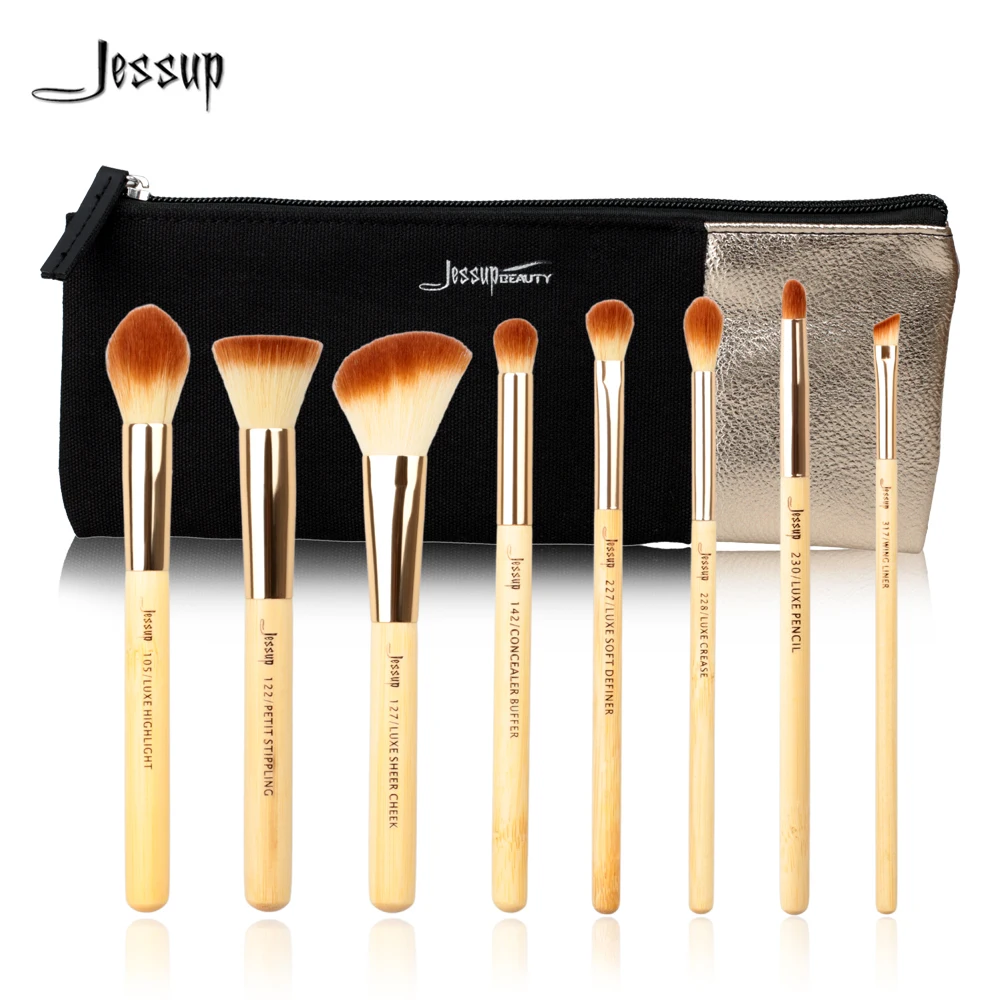 Цена Джессап бренд 8 шт. Красота бамбук Профессиональный набор кистей для макияжа T138 и косметички Для женщин сумка CB001