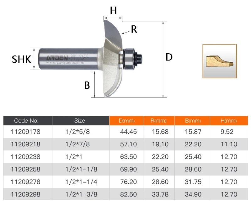 1 шт. 1/2 хвостовик Коув резак с шариковым подшипником Arden маршрутизатор бит, выступающая филёнка бит-Коув деревообрабатывающий инструмент