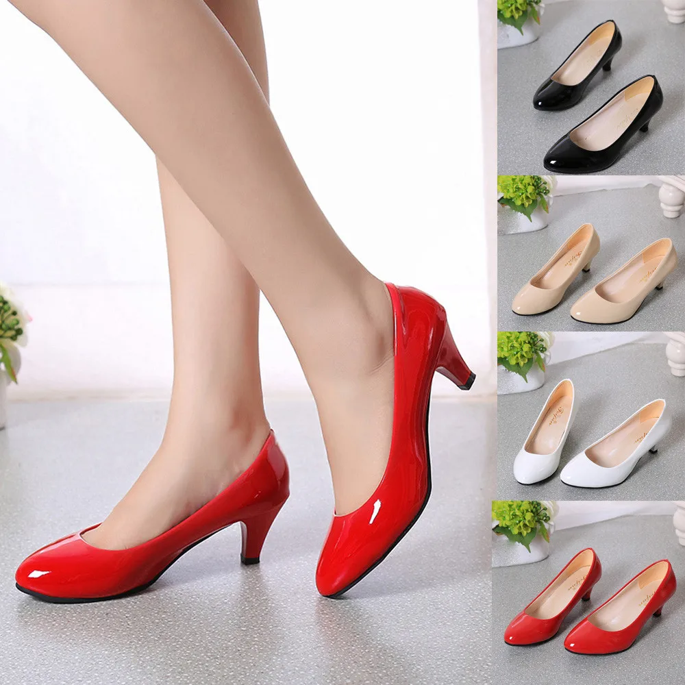 

Nude Shallow Mouth Women Office Work Heels Shoes Elegant Ladies Low Heel