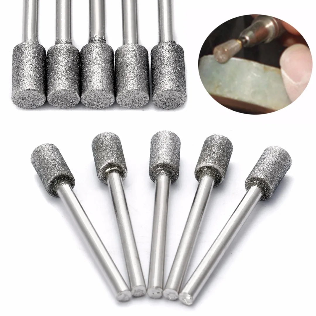 

5PCS Diamond Rod Drills 3mm Shank Silver Diamond Grinding Burr Stone Drill Bits For Engraving Machine Rotary Power Tool