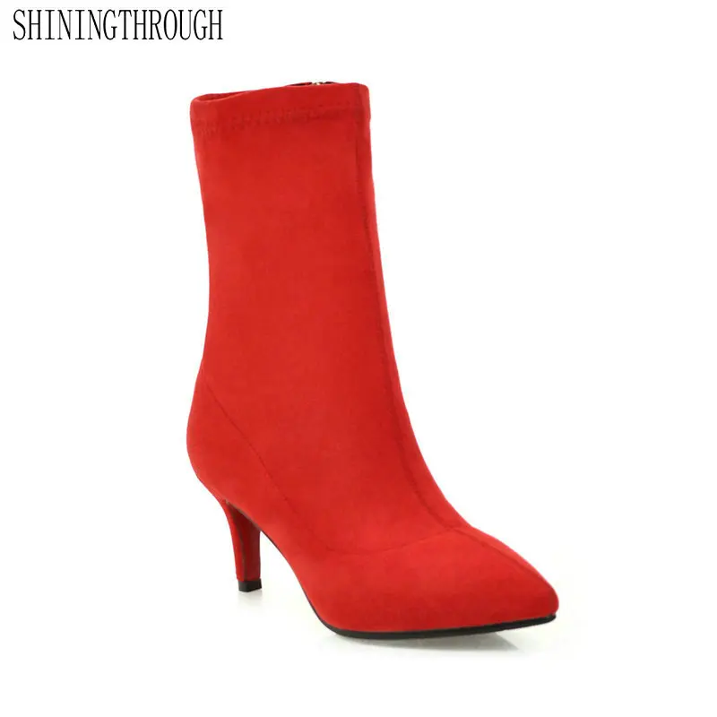 

2019 Women Ankle Boots High Heels party dress Shoes Woman poined toe Ladies Boots Autumn Winter shoes woman large size 41 42 43