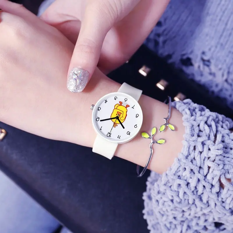 

Fashion Sweet Candy Silicone Women Quartz Watches Lovely Unique Cartoon Chicken Fowl Pattern Child Wristwatch Girls Boys Clock