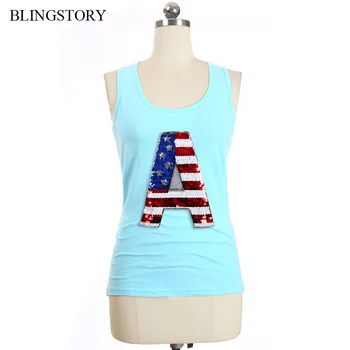 

BLINGSTORY New 2018 Summer Women Vest Casual Plus Size Sleeveless Letter Sequin White Tank Tops LP49907