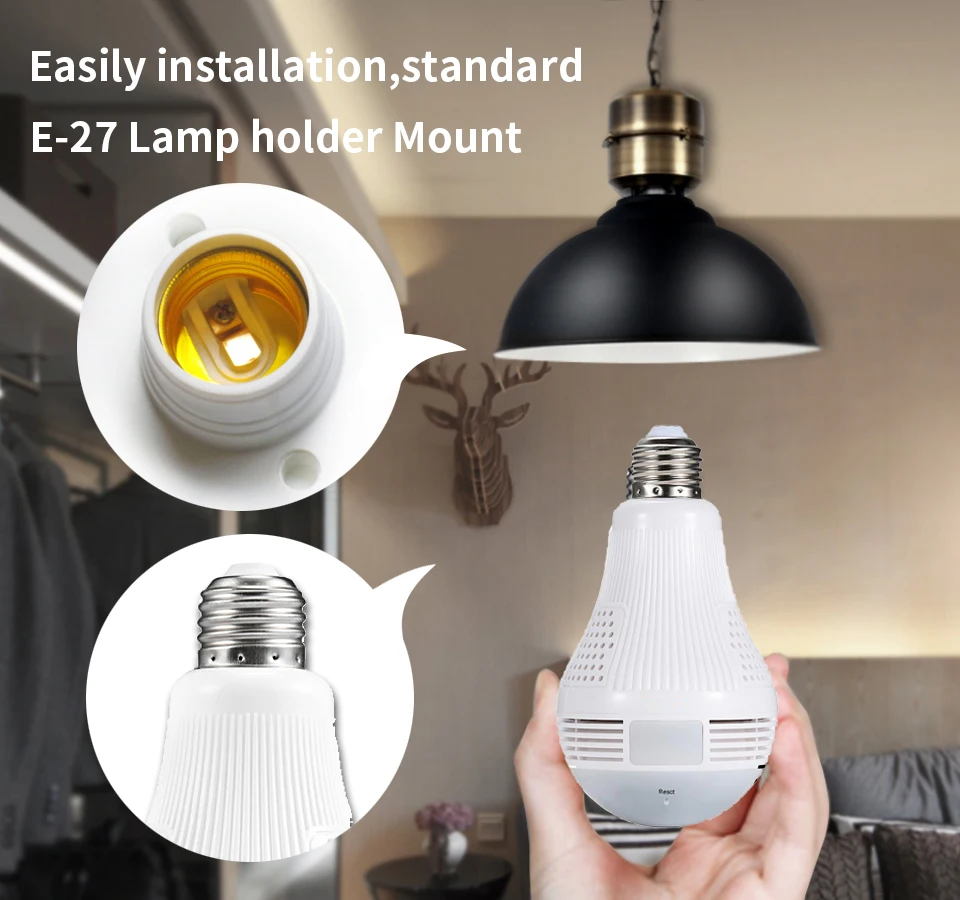  360 Degree Panorama Video Camera Wifi IP Light Bulb Surveillance Cam CCTV Motion Sensor Night Visio - 33042031414