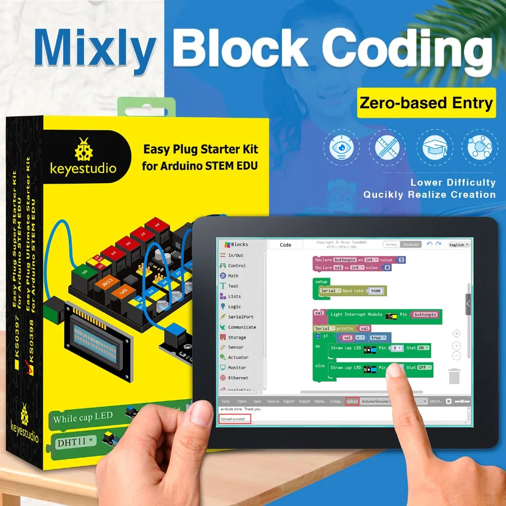 Keyestudio EASY plug стартовый Обучающий набор для Arduino STEM EDU совместимый с Mixly Block |