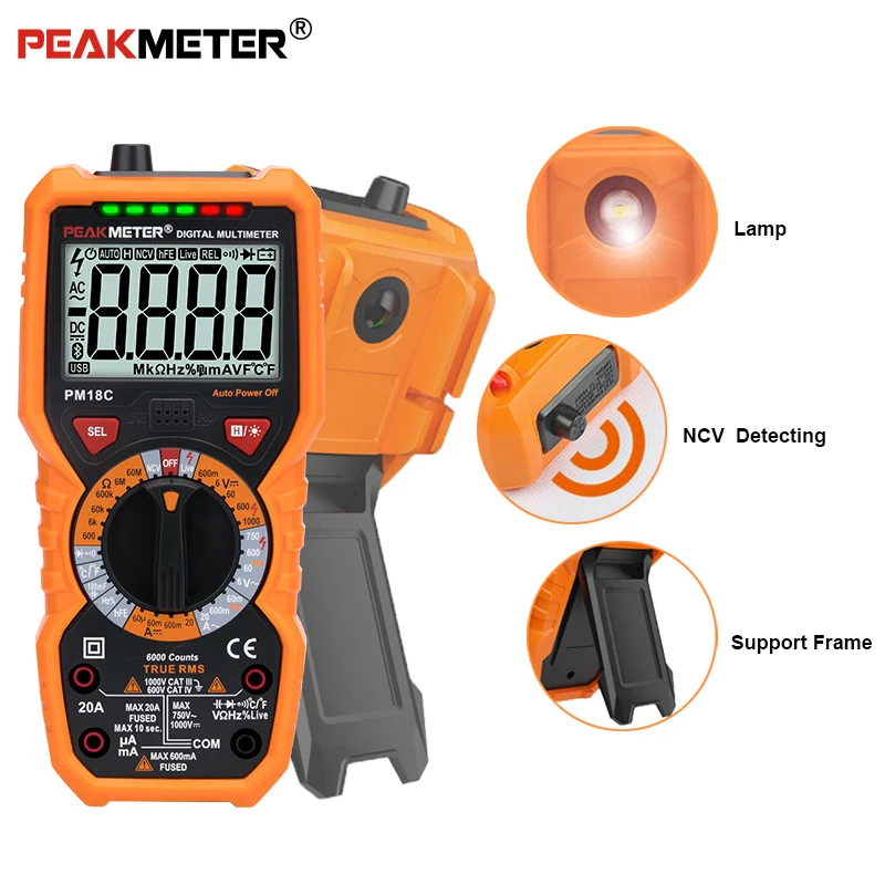 PEAKMETER цифровой мультиметр с истинным RMS AC/DC напряжение Сопротивление Емкость Частота Температура NCV тестер PM18C