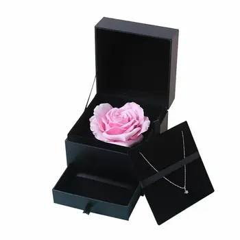 

Valentines Gift Beautiful Simulation Roses Trinket Box Soap Flower with Box Square Black Jewlery Box Carrying Cases