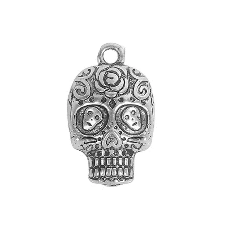 

DoreenBeads Zinc Based Alloy Pendant Sugar Skull Antique Silver Charms Jewelry DIY Components 25mm(1") x 15mm( 5/8"), 2 PCs