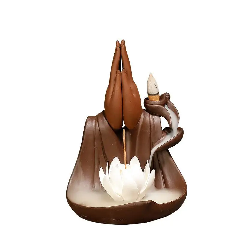 

Backflow Incense Burner Incense Cone Sticks Holder Home Decor Purple Sand Holder Buddha Hand Lotus Smell Aromatic Censer Crafts
