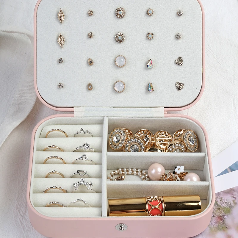 Lady PU Leather Jewelry Box Storage Box Ring Display Case Portable Jewelry Organizer for Necklaces Joyeros Organizador De Joyas