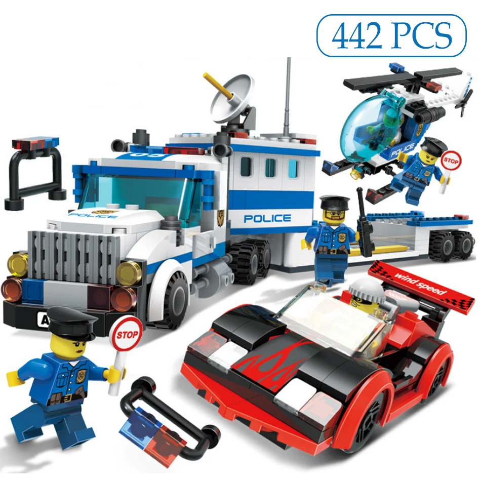 

442PCS High Speed Chase Mobile Police Staion Truck Helicopter Building Blocks Toys For Kid Compatible Legoingly City Figures