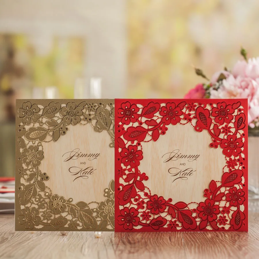 Online Whole Wedding Invitations Luxury White From China Wishmade Arrival Laser Cut Embossed Red Gold White Lace Wedding Invitations Cards Luxury Design Birthday Greeting