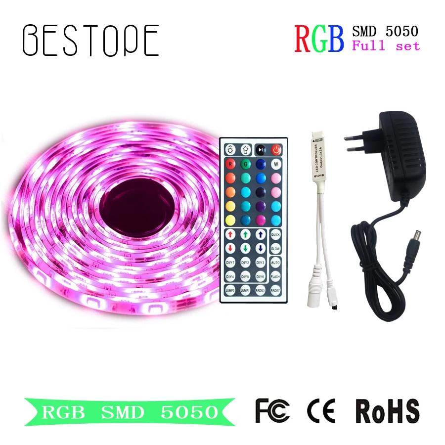 buy 15M RGB LED Strip Flexible light Tape 5M 10M SMD 5050 DC 12V Waterproof LED Strip Ribbon and controller for Home Decoration