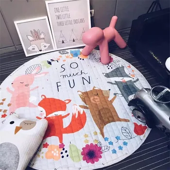 

Cartoon Round Carpet Kids Toys Storage Bag Sundries Pouch Baby Crawling Blanket Anti-slip Cotton Play Mat Room Floor Rug 150CM