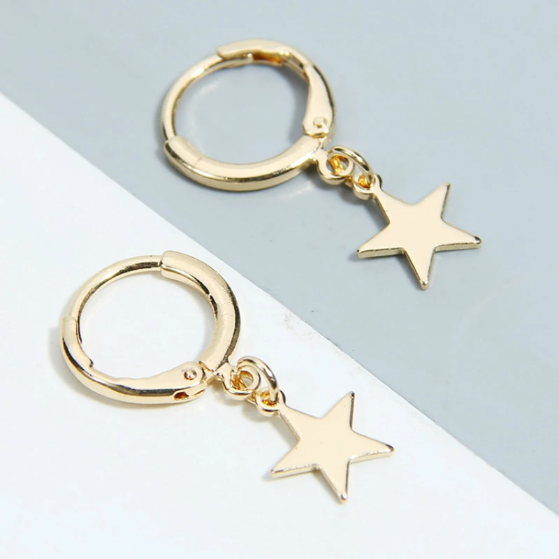 

Best Selling Simple Five-pointed Star Pendant Gold Round Statement Stud Earrings for Women Girls Trendy Jewelry Bijoux Oorbellen